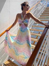 Boho-Kleid, Malerei, Neckholder, Ringdetails, rückenfrei, Resort, lässige Maxikleider